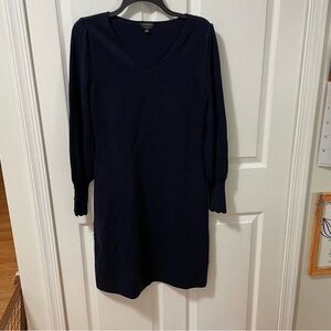 Talbots Dress Size XS Pure Merino Wool Navy Blue Decorative Sleeves